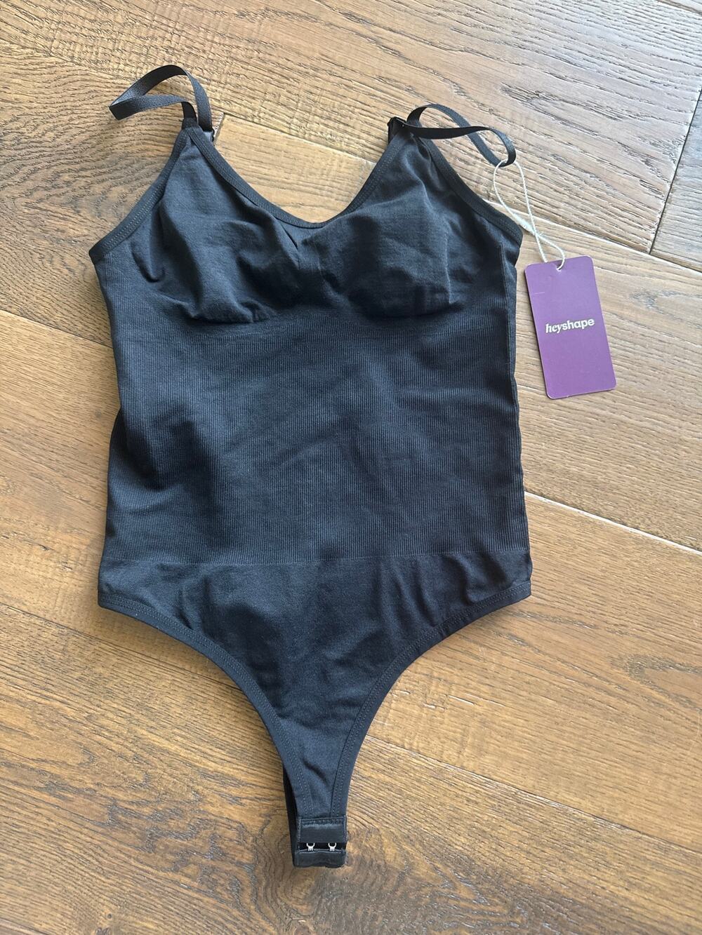 Hey Shape Ribbed Bodysuit Black Womens M Adjustable Strap Stretch One Piece NWT